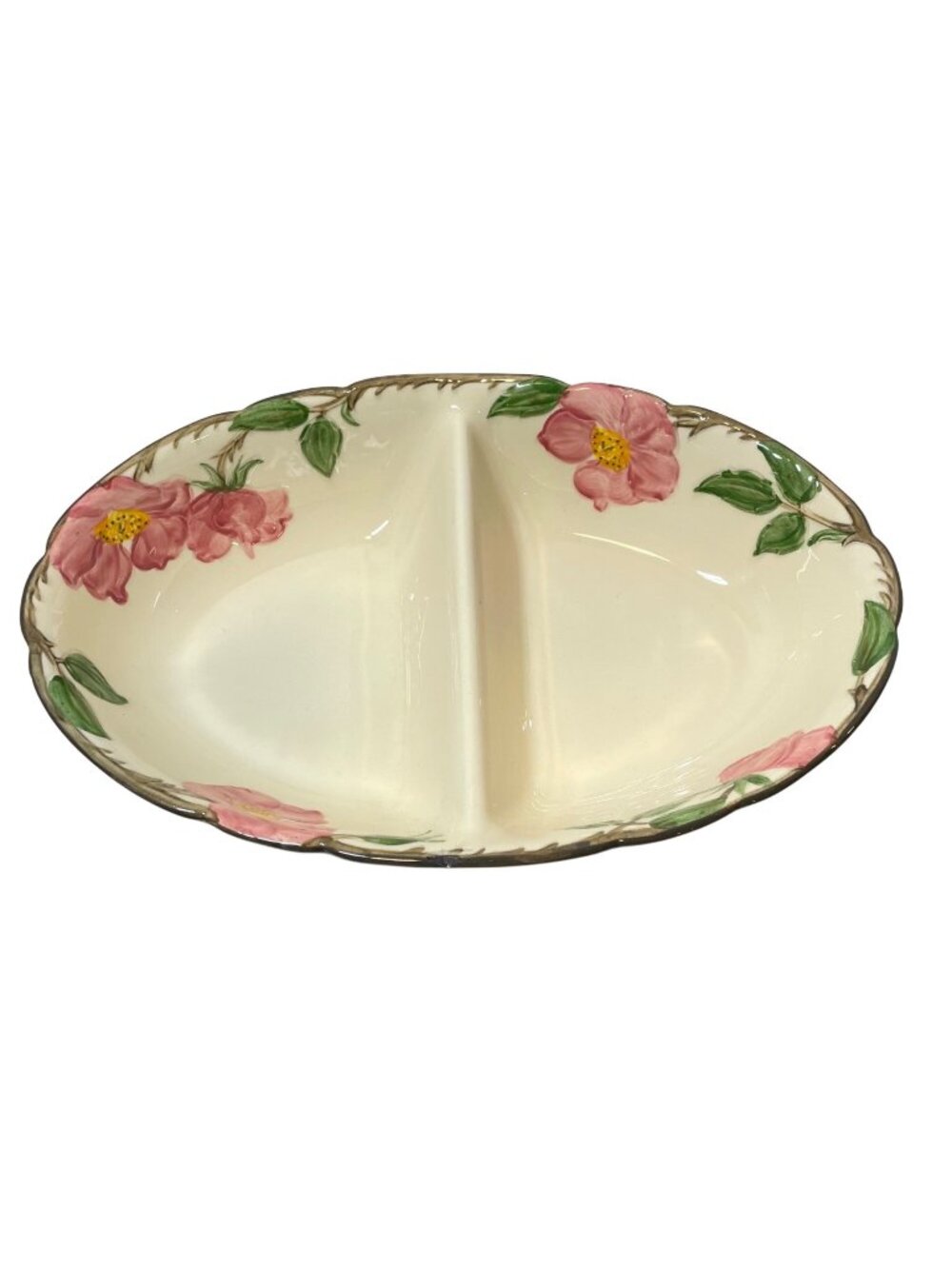 Franciscan Divided Oval Serving Dish With Hand-Painted Desert Rose Pattern